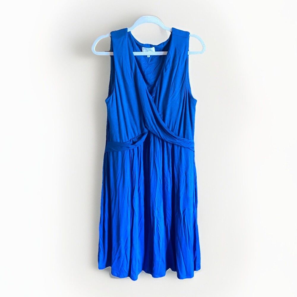 Soma Weekend Wrap-Style Midi Dress Size XL Shift Bright Blue V-Neck Sleeveless